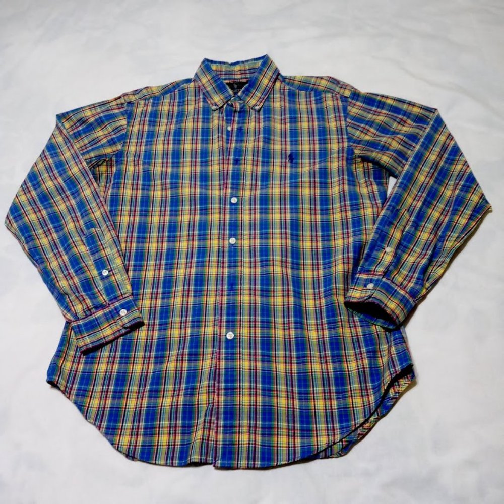 Ralph Lauren Men's Shirt Blue/Red Plaid Size M Classic  Button Down Long Sleeve